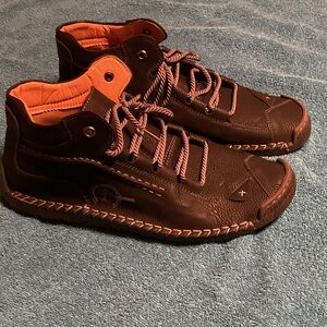 Black High-Top Shoes with Tan Lining